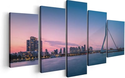 Artaza Canvas Schilderij Vijfluik Erasmusbrug In Rotterdam Met Zonsondergang - 100x50 cm - Wanddecoratie Woonkamer - Schilderijen - Muurdecoratie