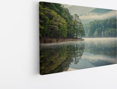 Saammp Canvas Schilderij - Noorwegen - Bergen met mist - Landschap - Natuur - 45x30 - Foto op canvas - Wanddecoratie - Muurdecoratie Woonkamer - Slaapkamer decoratie - Canvas Print