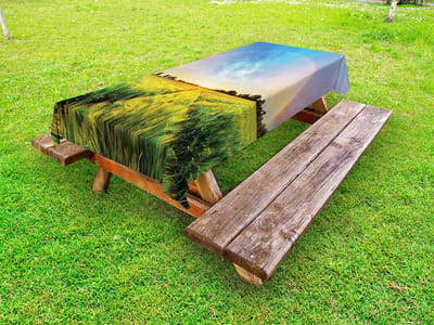 ABAKUHAUS Groen Geel Buitentafelkleed, Natuur Tarweveld, Decoratief Wasbaar Picknicktafelkleed, 145 x 305 cm, Groen Geel