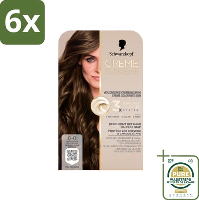 Schwarzkopf - Haarkleuring - Creme Supreme 6-0 - Natuurlijk Lichtbruin - 245g - Voordeelverpakking - 6 stuks - Lichtbruin haar - Grijsdekking