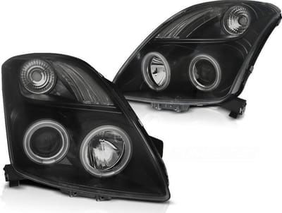 Koplampen dual halo rims SUZUKI SWIFT 05 05-10 CCFL ANGEL EYES ZWART