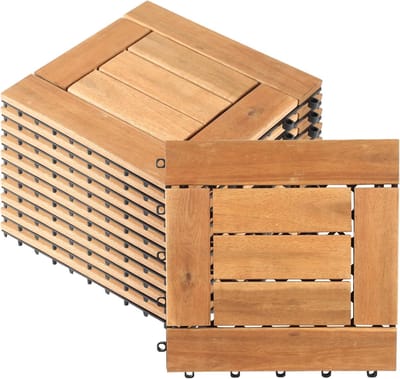 Houten Terrastegels - Balkon Vloerdelen - Buiten Leven - Klik Systeem Drainage - 30x30 Cm 10 M2 - Houtkleur
