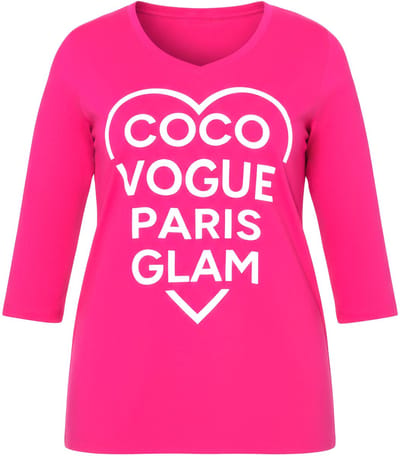 MIAMODA - Dames - T-shirt A-lijn Coco-hartmotief 3/4-mouw - Hibiscusrood - Maat 58