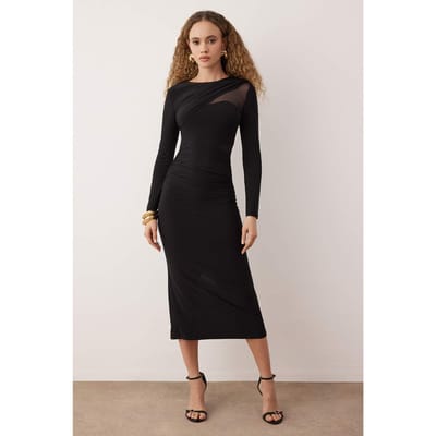 Dames Unifarben Midi Lange Cocktail Bodycon Jurk