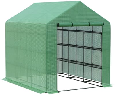Kas met Roldeur - 3 Etages - Met 8 Planken - Inloopbare Polytunnelkas - Tuinkas - Foliekas - Broeikas - Koude Bak - Kweekkas - Tomatenkas - Groentekas - Plantenkas - voor Groenten, Bloemen, Planten - 244 x 180 x 210 cm - Groen