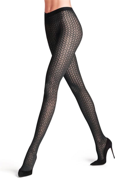 FALKE Cryptogram gedessineerd materiaal Sheer 30 DEN panty dames zwart - maat XL