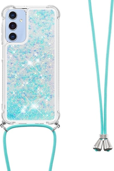 Coverup Hoesje - Geschikt voor Samsung Galaxy A16 Hoesje - Coverup Liquid Glitter Back Cover met Koord - Lichtblauw