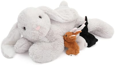 Pluchen konijntje, grijs, realistisch, pluchen konijnen, mama en schattig, cadeau-idee voor kinderen, meisjes, jongens, Pasen, verjaardag, decoratie