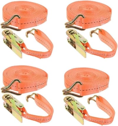 Spanbanden met ratel, sjorband, 6 m lang, 25 mm breed, belastbaar tot 800 kg, sjorband, oranje, weerbestendig, basic spanband, voldoet aan DIN EN 12195-2, voor het vastzetten van ladingen