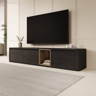 Meubella - Bijou - TV-Meubel - Zwart - 215x41x42 cm