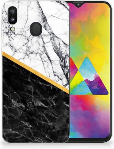 Samsung Galaxy M20 (Power) TPU Siliconen Hoesje Marmer Wit Zwart - Origineel Cadeau Man