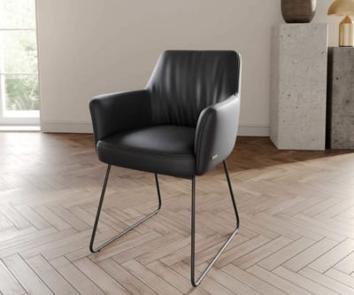 Gestoffeerde-stoel Xana-Flex met armleuning slipframe zwart echt leer zwart pocketveer kern