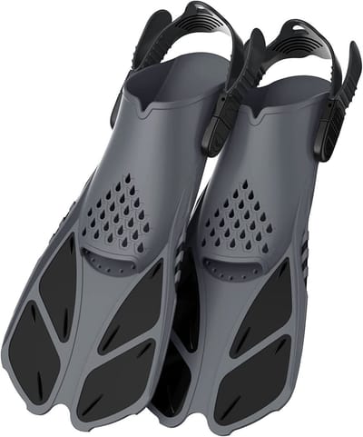 Snorkelvinnen, zwemvinnen, korte zwemvinnen in reisformaat, geschikt voor snorkelen, duiken en zwemmen, unisex voor volwassenen, verstelbare gespen, zwemvinnen met open tenen - zwart.