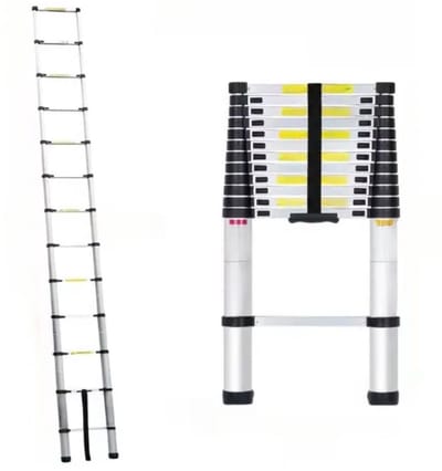 Aluminium Telescopische Ladder Ventello - 380CM - Vouwladder met Antislipvoeten - Multifunctionele Verlenging - Rechte Ladder voor Loft