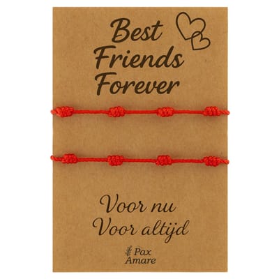 Vriendschapsarmbandjes voor 2 "Best Friends Forever" - Red String of Faith - BFF Armbandjes met Persoonlijk Cadeau Kaartje - Rood - Elastisch Verstelbaar - Pax Amare