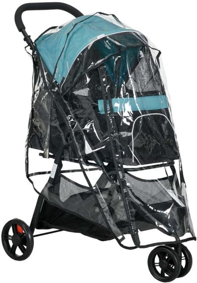 Vouwbare Honden Buggy Met Veiligheidsriem, Afneembare Regenhoes, Opbergbak Robuuste Structuur Geschikt voor Kleine Honden tot 10 kg 80,5x51,5x100 cm Blauw-Zwart
