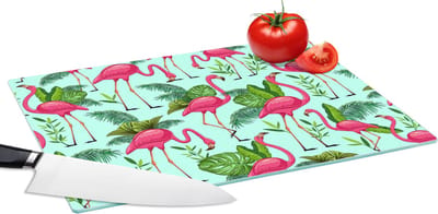 Glazen Snijplank - 39x28 - Flamingo - Jungle - Tropisch - Dieren - Patroon - Snijplanken Glas
