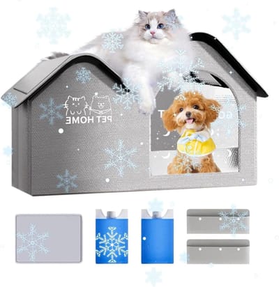 Koel Kattenhuis - Huisdier Tent - Huisdier Koel Houden - Opvouwbaar Ontwerp - 45x35x34cm - Grijs