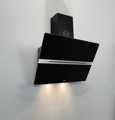 GURARI wanddeksel Diamant serie GCH 971 BL 80 Diamant+Slang, Afzuigkap 80 cm, zwart glas, 850 m³/h, hoofdbereik motorkap