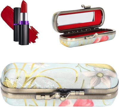 Florale Lippenstift Etui met Spiegel - Draagbare Vintage Borduurmake-up Houder - Cosmetica Cadeau Doos voor Vrouwen en Meisjes