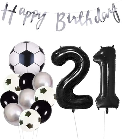 Cijfer Ballon 21 | Snoes Champions Voetbal Plus - Ballonnen Pakket | Zilver en Zwart