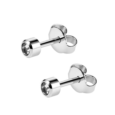 Caflon - 4mm - stalen oorknopjes - zilverkleurig met antraciet steentje - Black Diamond - rond - hypoallergeen - steriel verpakt - kristal steentje