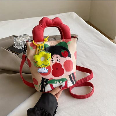 Illustratie Ontwerp Graffiti Stoffen Tas Nieuwe Grote Capaciteit Schoudertas Persoonlijkheid Grappig Lelijk Schattig Emmer Tas Crossbody Tas Dames Tas red