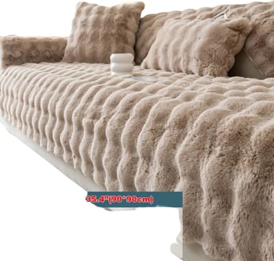 Livano Bankhoes - Bankbeschermer - Stretch - Sofa Cover - Pluche - Khaki - Kussensloop 45x45