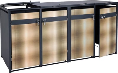 4 afvalemmerbehuizing MCW-J82, uitschuifbare afvalemmerbox, metaal 100kg, antraciet ~ goud