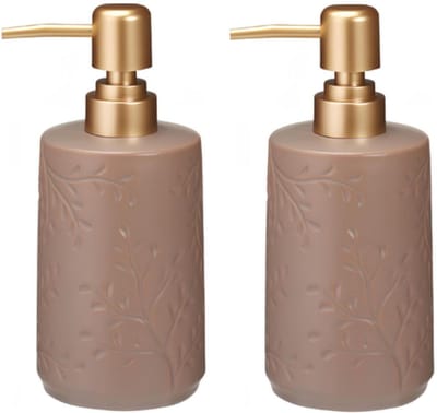 Bathroom Solutions Zeeppompje / dispenser Forrest - 2x - taupe - aardewerk - 7 x 17 cm - 370 ml - keuken en badkamer