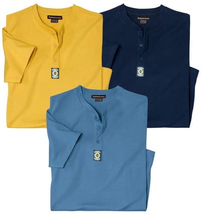 ATLAS FOR MEN - Set van 3 katoenen T-shirts met knopenhals - Heren - Verkrijgbaar in grote maten - L
