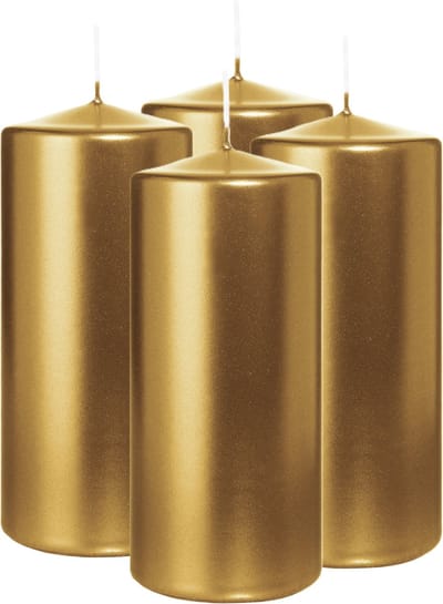 Wiedemann Cilinderkaars/stompkaars - 4x - metallic goud - 15 x 7 cm - 63 branduren - zuilkaarsen