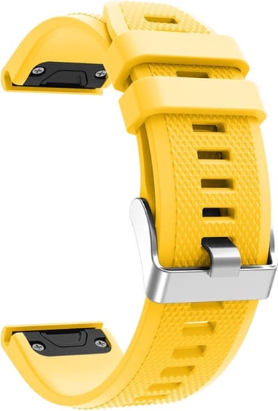 Siliconen bandje - geschikt voor Garmin Fenix 5 / 5 Plus / 6 / 6 Pro / 7 / 7 Pro / 8 (47 mm) / E (47 mm) / Epix (Pro) (2) 47 mm / Quatix 5 / 6 / 7 / 7 Pro / Approach S60 / S62 / S70 47 mm / MARQ / D2 Delta / D2 Mach 1 / Descent G1 - geel