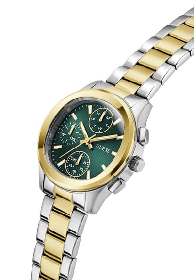 Guess Birdie Quartz Analoog Horloge Zilverkleurig En Goudkleurig Kast Gemaakt Van 100% Roestvrij Staal En Een Armband Van 100% Roestvrij Staal 36 GW1031L1, GW1031L2, GW1031L3, GW1031L4, GW1031L5, GW1031L6