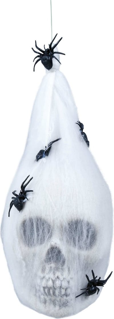 Fiestas Horror decoratie doodskop - hangend - 25 cm - griezelige Halloween hangdecoratie poppen