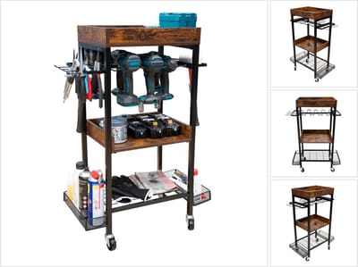 Toolbrothers werkplaatsgaragewagen voor elektrisch en handgereedschap van metaal 86 x 45 x 30 cm ( L x B x D ) Transportwielen met rem