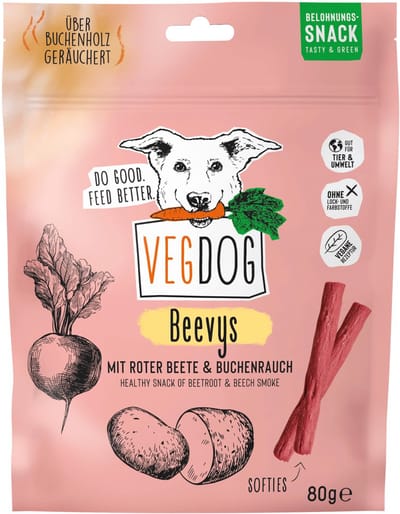 VEGDOG Beevys Vegan Hondensnacks – Trainingssnack met Rode Biet & Beukenrook – Graanarme Beloningssnack – Hypoallergeen – 80 g