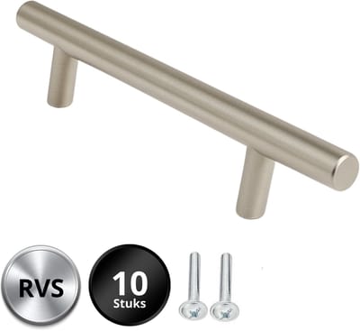 10X Handgrepen Zwart RVS - Boormaat 128mm - Denver Kastgrepen