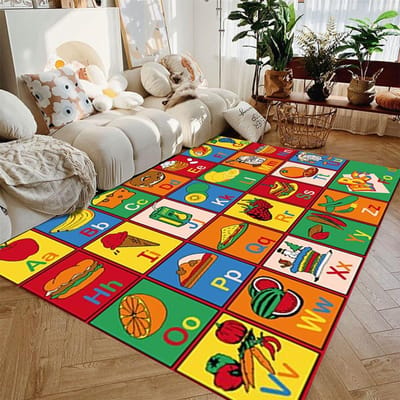 Tapis de jeu antidérapant motif animaux fruits chiffres amusant Tapis éducatif pour chambre d'enfant crèche salon zone d'apprentissage tapis de sol 50X80CM
