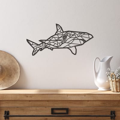 Geometrische Wanddecoratie Haai - Geometrische Muurdecoratie Haai - Geometrische Haai - Muurdecoratie Hout - Wanddecoratie Hout - Muurdecoratie Woonkamer - Wanddecoratie Woonkamer - Wanddecoratie Industrieel - Wanddecoratie Dieren - 49 x 23 cm