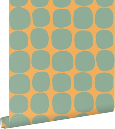 ESTAhome behang grafisch motief mintgroen en oranje - 50 x 900 cm - 131981