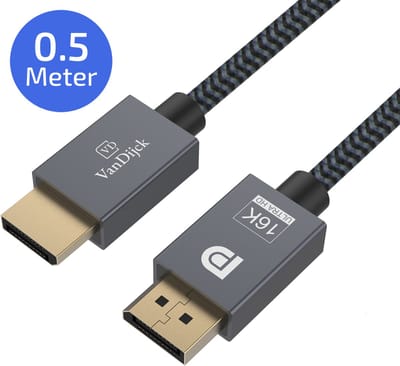 VanDijck DisplayPort 2.1 Kabel – 4K 240Hz – 8K 60Hz – 0.5 meter - Zwart