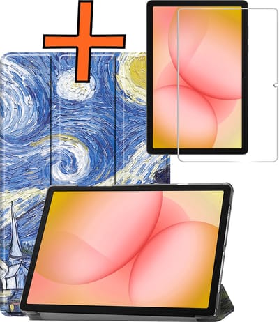 Hoesje - Geschikt voor Samsung Galaxy Tab A11 Plus - Met Screenprotector - Trifold Bookcase - Hard Cover - Hardcover Book Case - Tablet Hoes - Sterrenhemel