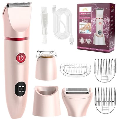Trimmer vrouw intiem-trimmer vrouw bikinilijn -3-in-1 bikinitrimmer voor dames - Elektrisch scheerapparaat - Oplaadbare bodyhaartrimmer - Draagbare ontharingsset met afneembare onderdelen - Cadeau voor vrouwen - Roze - 13 x 19 cm