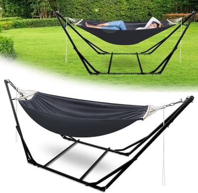 Hangmat met frame - Opvouwbare hangmat - Buiten ontspannen - Drievoudig verstelbaar - Tot 150 kg - Donkergrijs