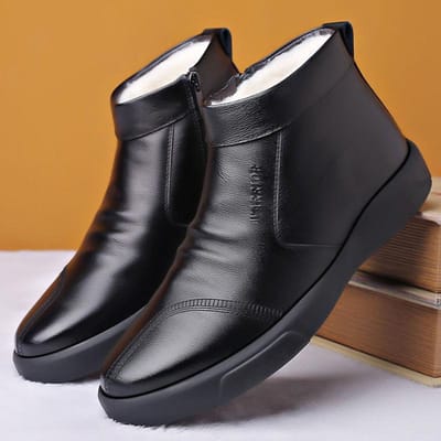 Nieuwe Katoenen Schoenen Heren Fleece Verdikt Sneeuwschoenen Hoge Top Leer Casual Schoenen Zachte Zool Papa Schoenen 44 gray