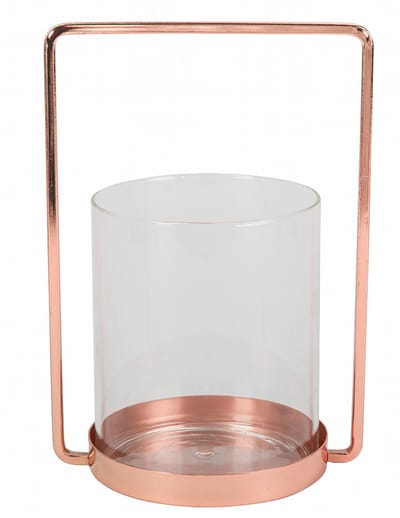 ARTYFETES - Glazen theelichthouder roségoud frame 19,5 cm chique messing