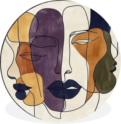 WallCircle - Wandcirkel - Muurcirkel - Abstract - Overlappende gezichten - Paars - Donkergroen - Aluminium - Dibond - 30x30 cm - Binnen en Buiten