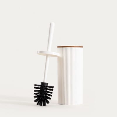 Homla - Diall Toiletborstel - Badkameraccessoire - WC Borstel met Houder - Hygiënische Toiletborstel Badkamer - Moderne WC Accessoires - Duurzame Toiletborstel - Kunststof - 10.5 x 10.5 x 33.5 cm - Wit