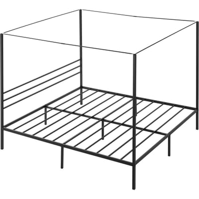 King Size Hemelbed Frame, Metalen Hemelbed met Vier Paal Ontwerp, Robuuste Stalen Lattenbodem Ondersteuning, Opbergruimte Onder het Bed, Geen Boxspring Nodig,